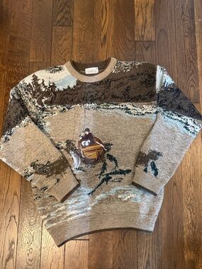 Vintage Gabicci Fisherman Boat Scene Wool Blend Sweater Made in England M